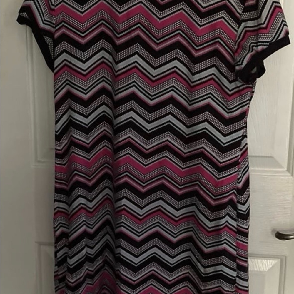 No Boundaries Pink and Black Zigzag Midi Dress